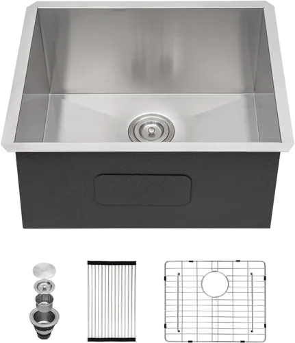 Miniatura 40 de Lordear Fregadero de cocina para interiores y exteriores de 15 x 17 con grifo plegable, Samll Bar Prep 16 calibre T304 de acero inoxidable