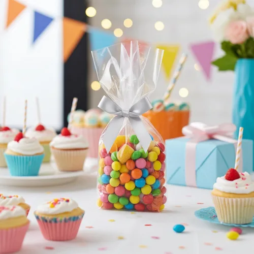 Miniatura 2 de Paquete de 50 Lazos de Cinta de Satén Plateado con Alambre Retorcido para Bolsas de Golosinas, Bolsas de Regalo, Bolsas de Dulces de Panadería