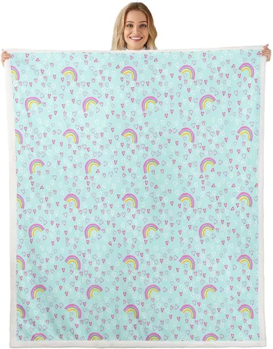 Miniatura 15 de Erosebridal Girls Fleece Blanket 40x50 Heart Rainbow Fuzzy Plush Throw for Sofa Couch Hand Drawn Sherpa Blanket Cartoon Love Geometric