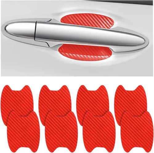 8 unidades de calcomanías para manija de puerta de coche, protector de copa de puerta de coche de fibra de carbono antiarañazos, película protectora
