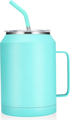 Miniatura 17 de zenbo - Vaso de acero inoxidable aislado al vacío con asa, tapa y popote, mantiene las bebidas frías hasta 36 horas, cuerpo a prueba de sudor, apto