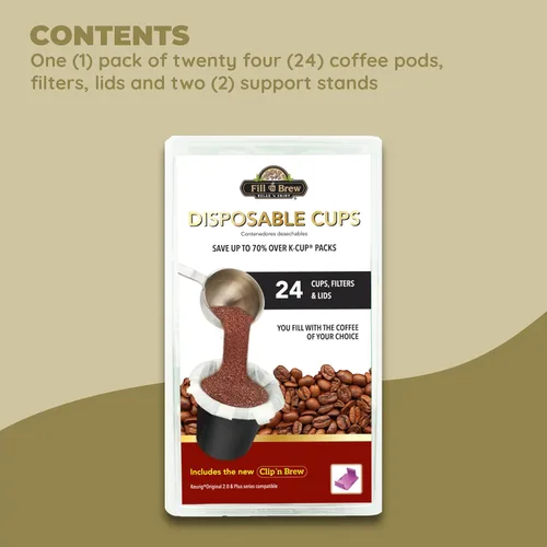 Miniatura 2 de Fill 'n Brew Tazas de café desechables individuales, compatibles con la mayoría de cafeteras de una sola porción, 24 tazas rellenables, filtros
