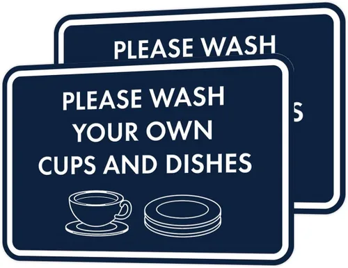 Miniatura 33 de Letrero clásico enmarcado con texto en inglés «Please Wash Your Own Cups and Dishes» (oro cepillado), pequeño