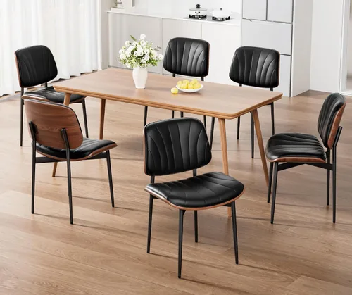 Miniatura 9 de REONEY - Juego de 4 sillas de comedor, modernas de mediados de siglo, tapizadas en piel sintética PU con respaldo de madera curvada de nogal y patas