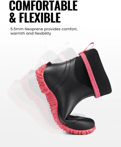 Miniatura 6 de TIDEWE Botas de goma para mujer con vástago de acero, neopreno de 0.236 pulgadas (0.236 in), impermeables, aisladas, botas de lluvia a media