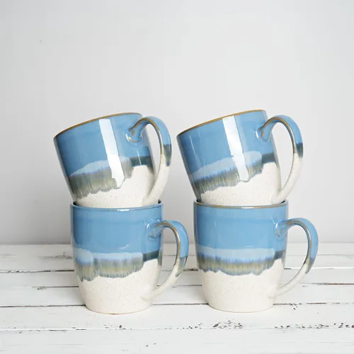 Miniatura 6 de Bosmarlin Juego de 4 tazas de café de cerámica, 17 onzas, tazas de café con asa grande, aptas para microondas, esmalte reactivo único Azul claro