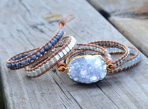 Miniatura 55 de ZOSOJONA - Pulseras bohemias hechas a mano de piedra natural, que dan vuelta, con cuentas de cristal de turquesa