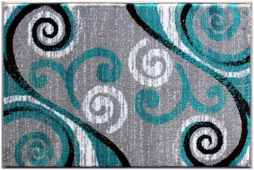 Masada Rugs, Stephanie Collection - Alfombra de área moderna y contemporánea, 1100, turquesa, gris, blanco, negro (2 pies x 3 pies)
