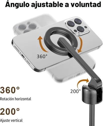 Miniatura 5 de TONEOF Trípode magnético para selfie de 68 pulgadas con soporte magnético fuerte de aluminio para Magsafe, soporte giratorio de 360° para teléfono