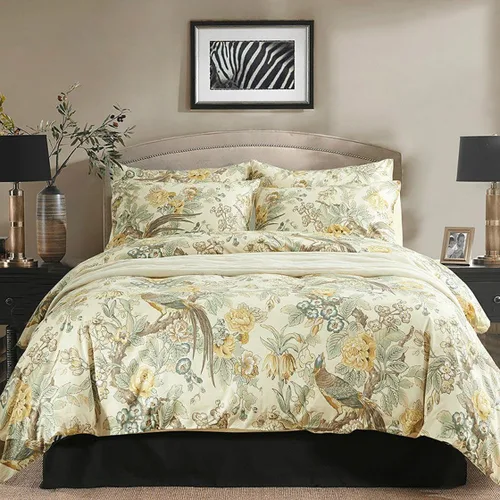 Miniatura 7 de Eikei Chinoiserie - Juego de funda de edredón elegante con diseño floral de pavo real, jardín del paraíso botánico, ramas de pájaros y árboles