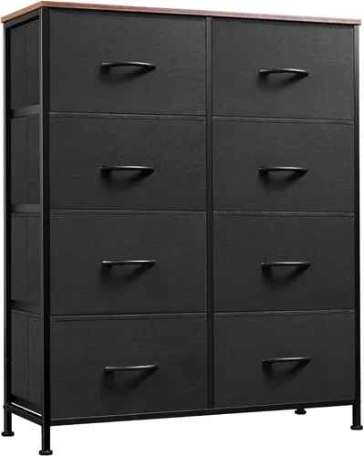Miniatura 9 de WLIVE - Cómoda de tela para dormitorio, cómoda alta con 8 cajones, torre de almacenamiento con contenedores de tela, cómodas dobles, cómoda