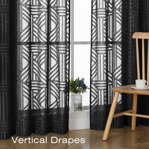 Miniatura 6 de Simplebrand Cortinas traslúcidas negras de cocina de 24 pulgadas de largo, 2 paneles, filtrado de luz, geométrico jacquard con textura, cortinas