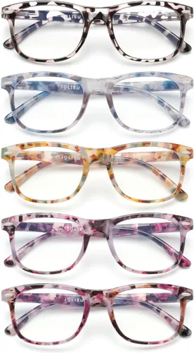 JOLISU Paquete de 5 lentes de lectura para mujer, elegantes lentes de lectura con bloqueo de luz azul, lentes de bisagra de resorte para mujeres y