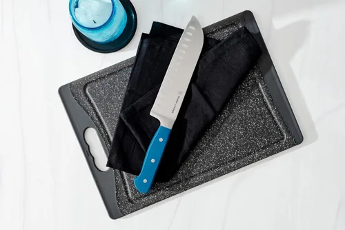 Miniatura 5 de DURA LIVING Cuchillo Santoku de 7 pulgadas, hoja de acero inoxidable de alto carbono afilada, mango remachado ergonómico forjado, cuchillo de chef