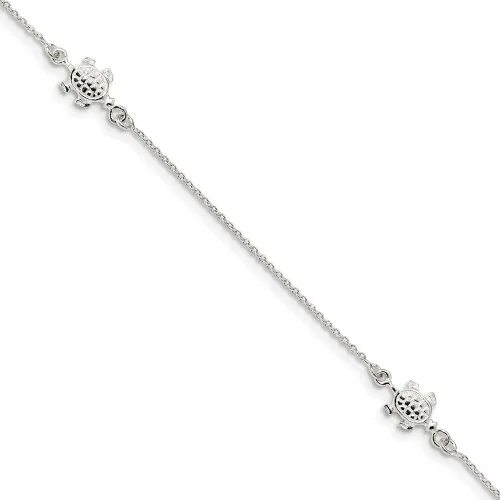 Lazo negro joyas de plata de ley pulido Tortuga y 1Cable Cadena Tobillera, 910inch