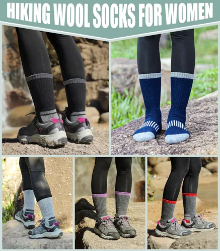 Miniatura 14 de Yebing Calcetines de senderismo de lana merina para mujer, térmicos, cálidos, para botas de invierno, con cojines, acogedores y gruesos