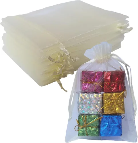 Miniatura 16 de Bolsas de regalo de organza de 4 x 6 pulgadas con cordón para joyas, dulces, paquetes de 50 bolsas de té de tela transparente azul aguamarina
