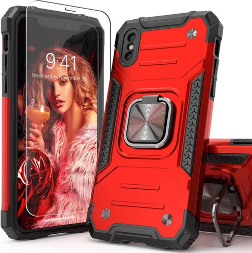 Miniatura 14 de Funda protectora ligera para iPhone Xs con protector de pantalla, absorción de golpes, resistente a prueba de caídas con soporte para automóvil