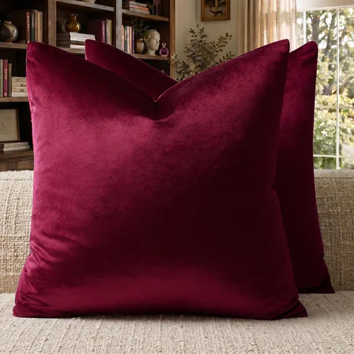 GIGIZAZA - Fundas de almohada decorativas para sofá, juego de 2 fundas de almohada de terciopelo color rojo vino, de 24 x 24 pulgadas Borgoña