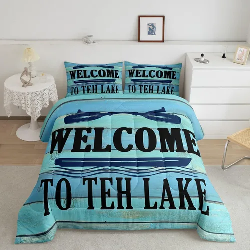 Miniatura 10 de jejeloiu Juego de edredón de lago para niños, tamaño individual, juego de ropa de cama relajante de paleta de lago para niños, decoración de casa