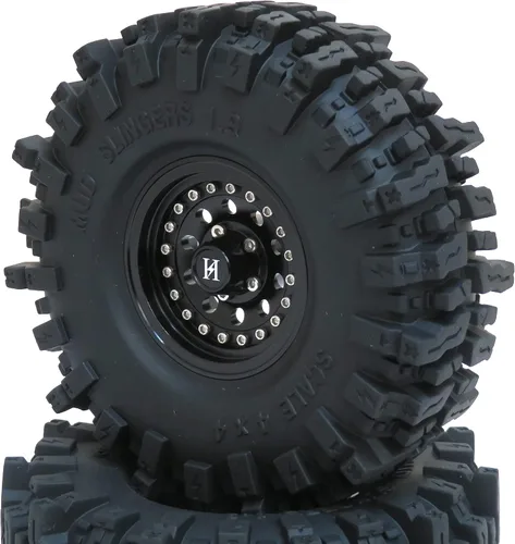 Miniatura 7 de HOBBYSOUL RC 1.9 Mud Slingers Neumáticos suaves pegajosos 4.724 in / 4.72 pulgadas y ruedas Beadlock de metal pesado 1.9 llantas negras para Traxxas