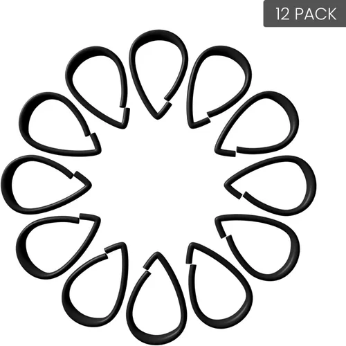 Miniatura 7 de Top-spring Ganchos para cortina de ducha, anillos de cortina de ducha de plástico negro, ganchos de ducha en forma de gota para cortina de baño