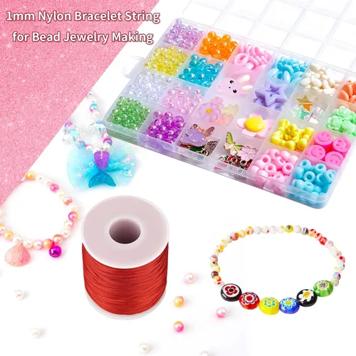 Miniatura 2 de Cuerda de nylon rojo de 1 mm - 100 yardas de hilo trenzado para hacer pulseras, hilo de nylon para collares de joyería con cuentas de arcilla