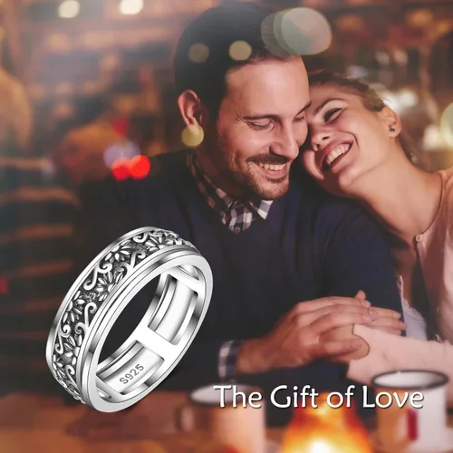 Miniatura 14 de YAFEINI Anillo giratorio de plata de ley para mujer, nudo celta, girasol, margarita, corazón, árbol de la vida, joyería de regalo para mujeres