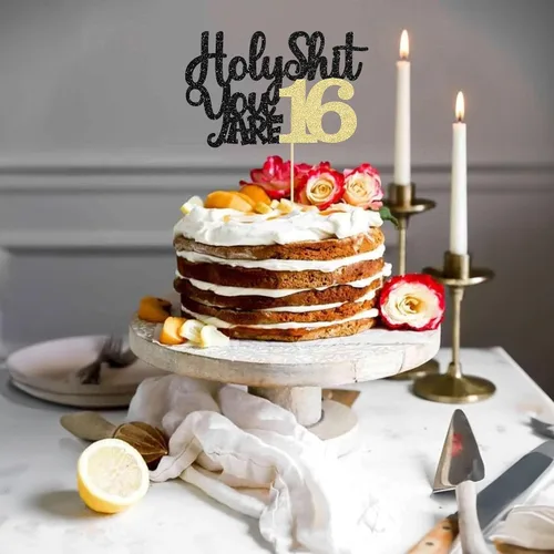 Miniatura 4 de 1 pieza de decoración para tartas con purpurina de 16 años con purpurina para tartas de 16 cumpleaños, dulces de 16 años de 16 a 16 años