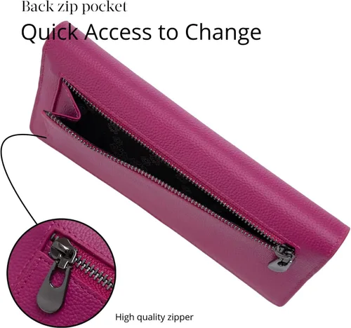 Miniatura 4 de Bveyzi Billeteras de cuero ultrafino con bloqueo RFID para tarjetas de crédito, billetera plegable para mujer, Rosa encendido