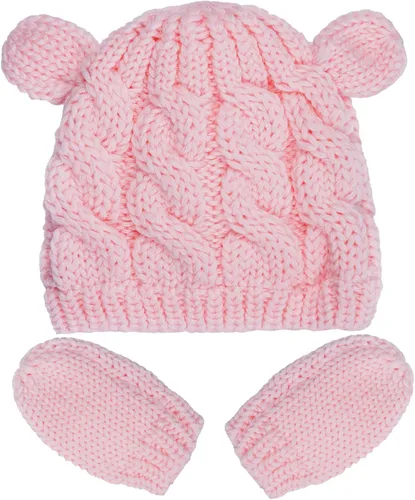 Miniatura 3 de Juego de 2 gorros de invierno para recién nacidos, guantes para bebés, niñas y niños pequeños, cálidos sombreros de punto, guantes de otoño