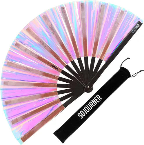Miniatura 24 de SoJourner Bags Rave Fan – Ventilador plegable grande – Ventilador de mano Clack para raves, Halloween, Burlesque, trajes de arcoíris para mujeres