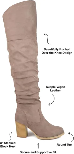 Miniatura 2 de Journee Collection Botas Kaison de cuero vegano con cremallera sobre la rodilla y tacón de bloque para mujer regular y ancha