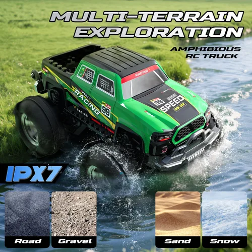 Miniatura 6 de DEERC BG028 Camión monstruo anfibio RC/barco, coche de control remoto IPX7 impermeable con control por detección de gestos, coche RC de 2.4GHz 4WD
