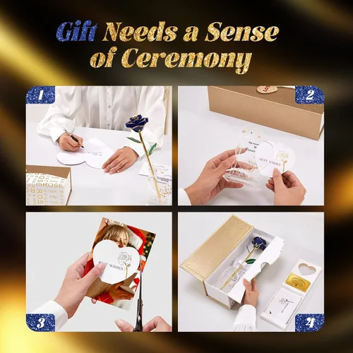 Miniatura 3 de Mikasol Rosa Real Bañada en Oro de 24K Preservada para Siempre, 1 Paquete de Decoración de Flor Infinita Sumergida a Mano Regalo Romántico para Azul