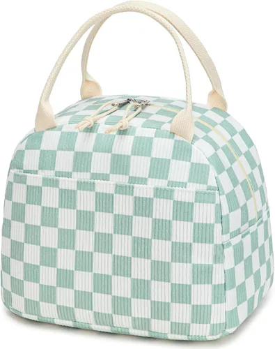 Miniatura 8 de Bluboon Bolsa de almuerzo para mujer, bonita bolsa de almuerzo de pana con correa para el hombro, reutilizable, aislada, gran capacidad