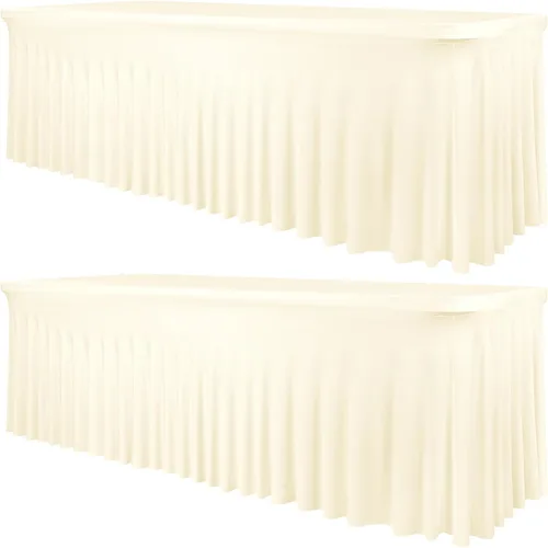 Miniatura 17 de fani Paquete de 2 faldas de mesa elásticas negras para mesa rectangular de 6 pies, manteles elásticos de elastano lavables con falda, mantel