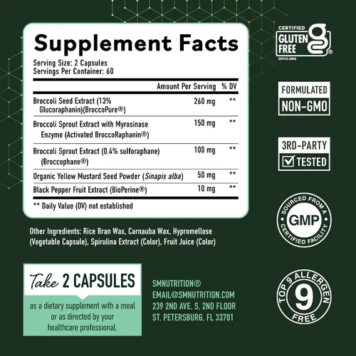 Miniatura 6 de Suplemento de sulforafano de 50 mg de brotes de brócoli Activación NRF2, salud celular y apoyo inmunológico Glucorafanina, mirosinasa