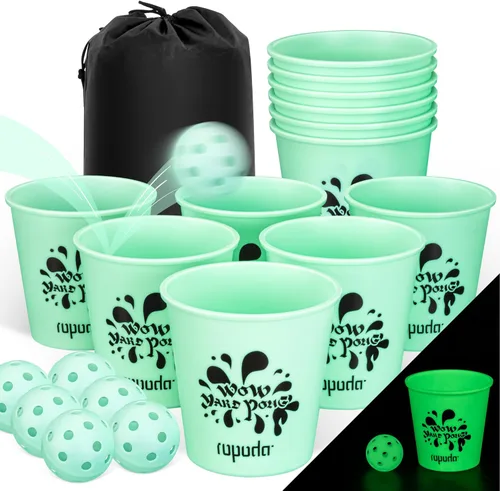 ropoda Juego de Pong Gigante para Patio, Juegos de Patio con Cubos y Bolas Duraderas - Elige Rojo Grande, XL, o Verde - Brilla en la Oscuridad,