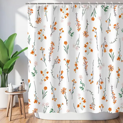 Miniatura 19 de LIVILAN Cortina de ducha con flores rosas y grises, cortinas de ducha florales de acuarela con ganchos, tela blanca y gris, decoración de baño