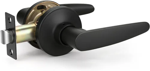 Miniatura 18 de KNOBWELL Juego de 10 manijas de puerta color negro mate, juego de manijas de puerta para privacidad para cama y baño, reversible para lado derecho