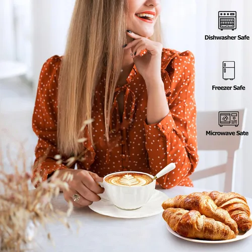 Miniatura 6 de Yesland Juego de 6 tazas y platillos de té real, juego de té de porcelana blanca de 6 onzas y tazas de café británicas, tazas de café con leche