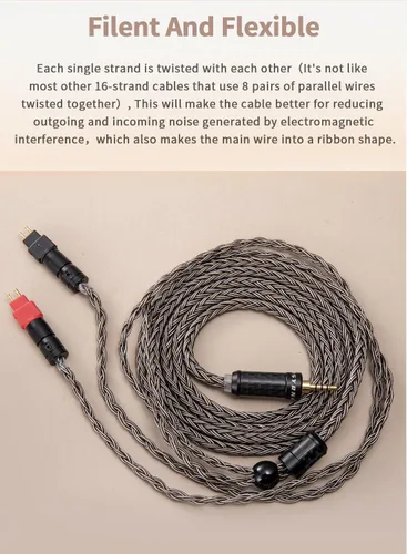 Miniatura 7 de Cable equilibrado de 0.098 pulgadas compatible con auriculares Sennheiser HD650, HD600, HD580, HD660S, HD660S2, HD58X, HD6XX de 16 núcleos chapados