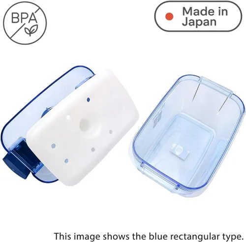 Miniatura 3 de Tsukemono - Contenedor rectangular para hacer pepinillos instantáneos, fabricado en Japón, sin BPA (azul 0.8 L)