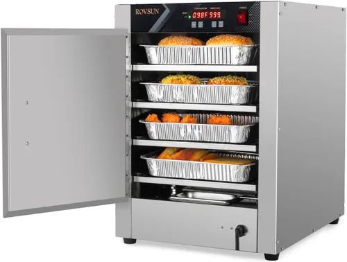 ROVSUN Calentador de pizza con estantes extraíbles, bandeja de agua, calentador de pretzel, calentador de alimentos eléctrico comercial, calentador