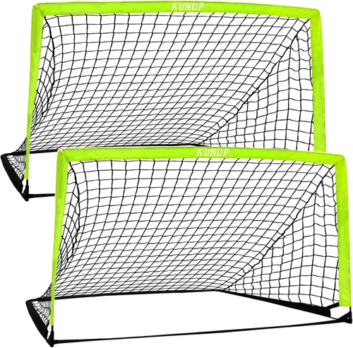Miniatura 12 de Juego de 2 porterías de fútbol para niños, 5 x 3, 6 x 4, 9 x 5, red de práctica de fútbol plegable con bolsa de transporte portátil para niños