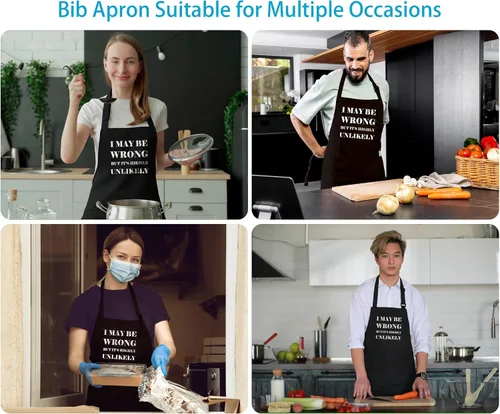Miniatura 3 de Divertidos delantales para hornear para mujeres y hombres con 2 bolsillos, delantal impermeable ajustable para cocinar cocina a la parrilla