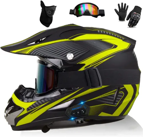 Miniatura 11 de Casco Bluetooth de cara completa para motocross, motocross, ATV, motocicleta, casco Bluetooth para hombres y mujeres, aprobado por el DOT, de cuatro