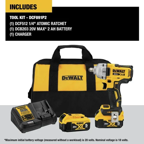 Miniatura 2 de DEWALT Llave de impacto 20V MAX, inalámbrica, 1/2 pulgada, 2 baterías y cargador incluidos (DCF891P2)