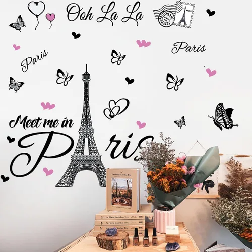 Miniatura 6 de Calcomanía de pared de la Torre Eiffel de París, calcomanía de pared autoadhesiva removible, decoración para dormitorio, cocina, oficina